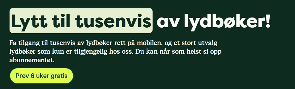 Skjermbilde av Fabels tilbudsside: Lytt til tusenvis av lydbøker og prøv 6 uker gratis