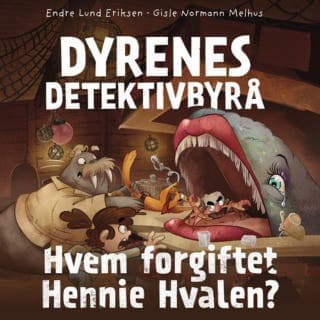 Hvem forgiftet Hennie Hvalen? – Endre Lund Eriksen og Gisle Normann Melhus, lydbokens omslag